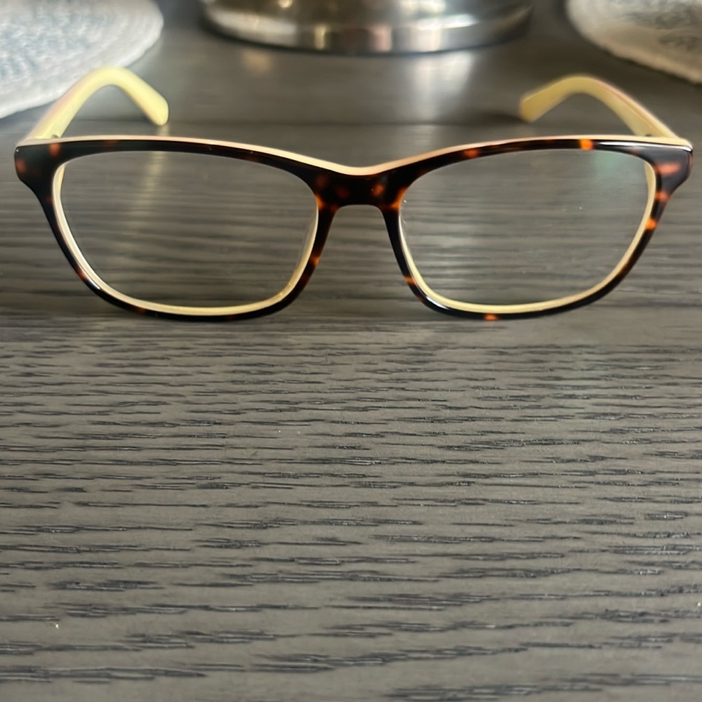 Calvin Klein tortoise brown and pale yellow eyeglasses